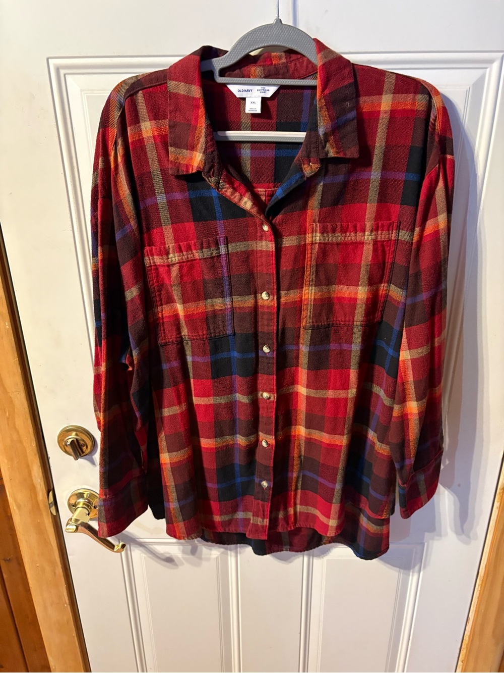 Old Navy Boyfriend Shirt XXL Red Plaid Button Front Flannel